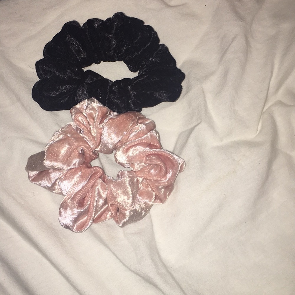 Black and baby pink Pair of suede scrunchies